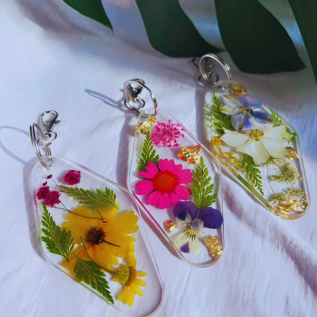 Dried Flowers Resin Keychain