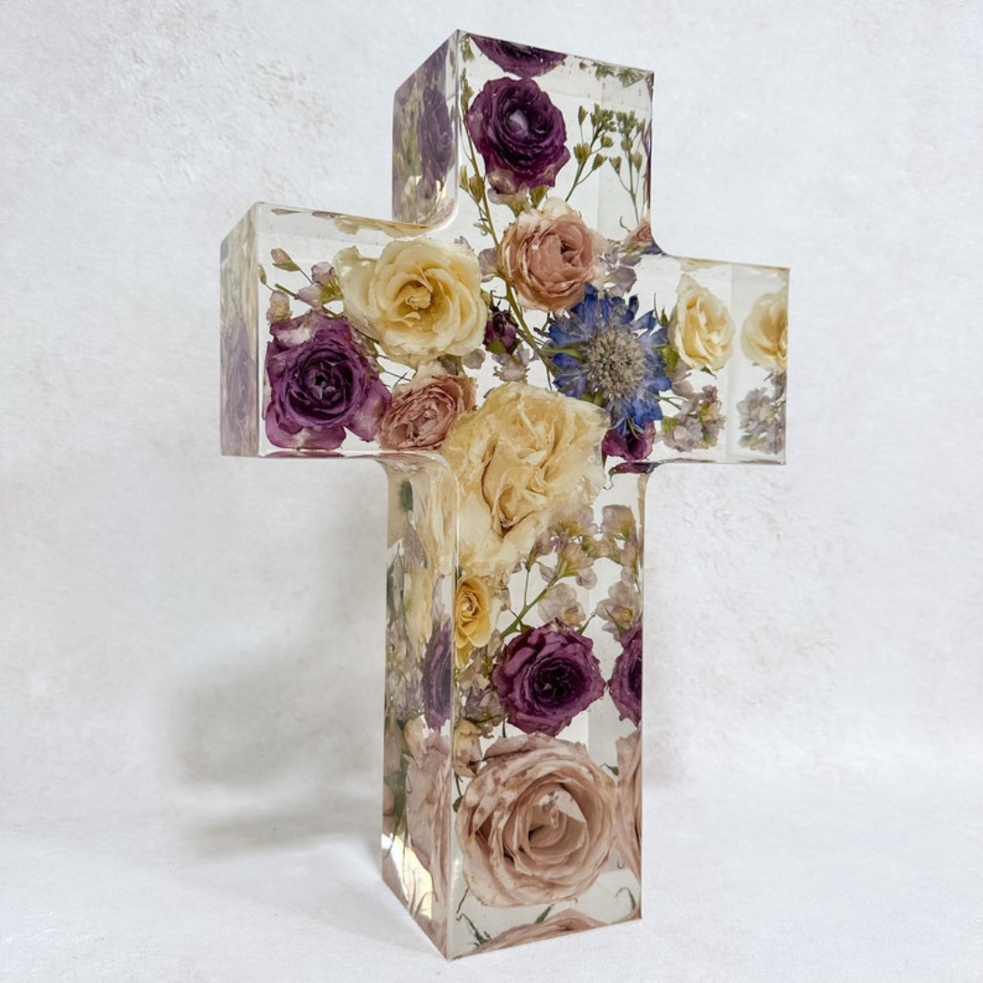 Silk Flowers Epoxy Cross Signs