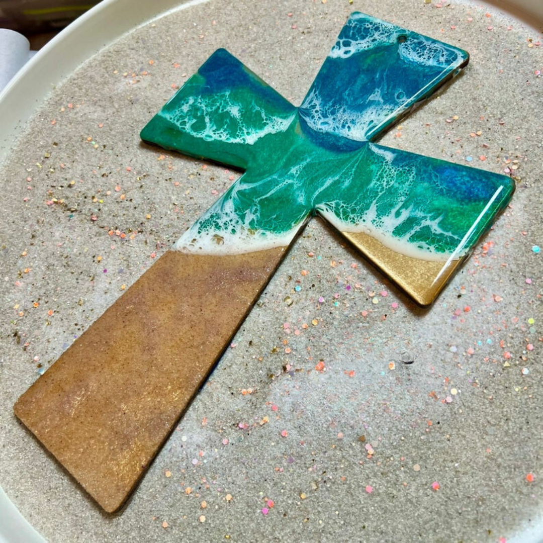 Ocean Reflection Resin Cross Sign
