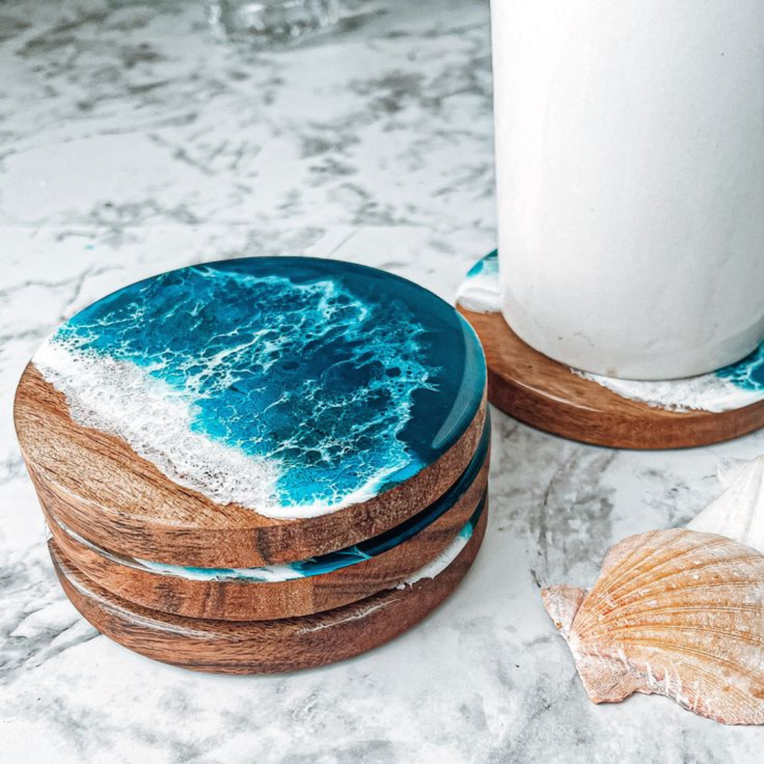 Epoxy Resin Ocean Coaster décor set