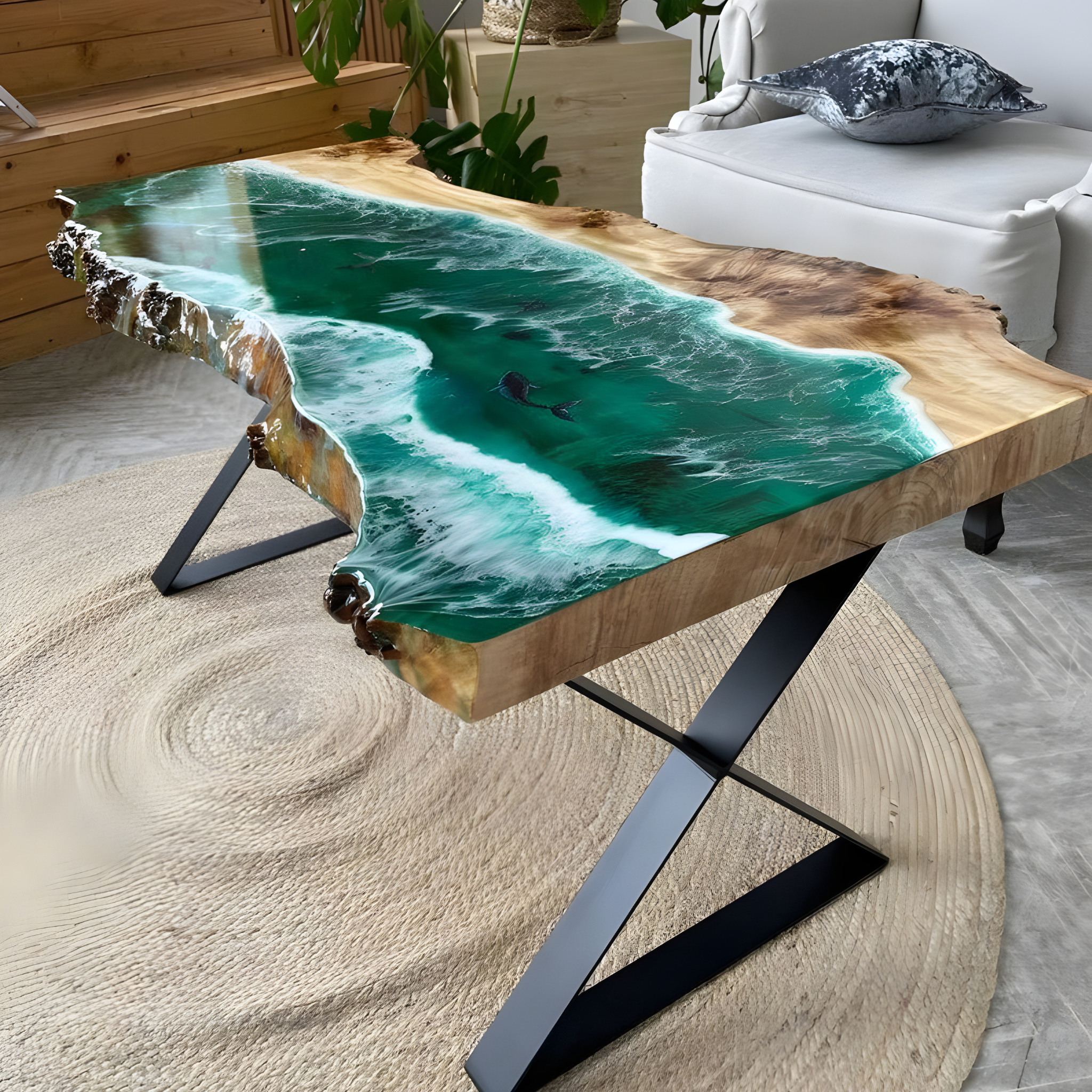 Custom Live Edge Epoxy Table For Living Room