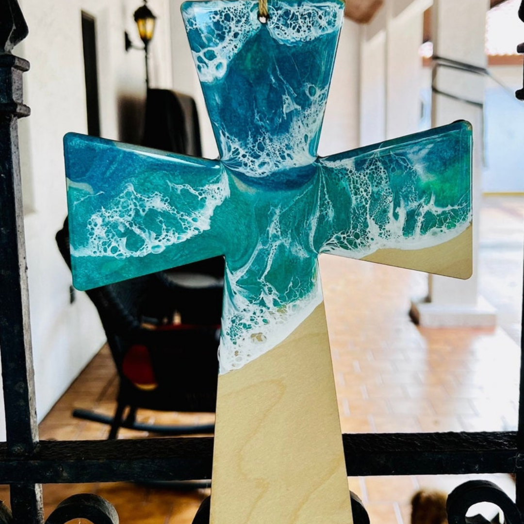 Ocean Reflection Resin Cross Sign