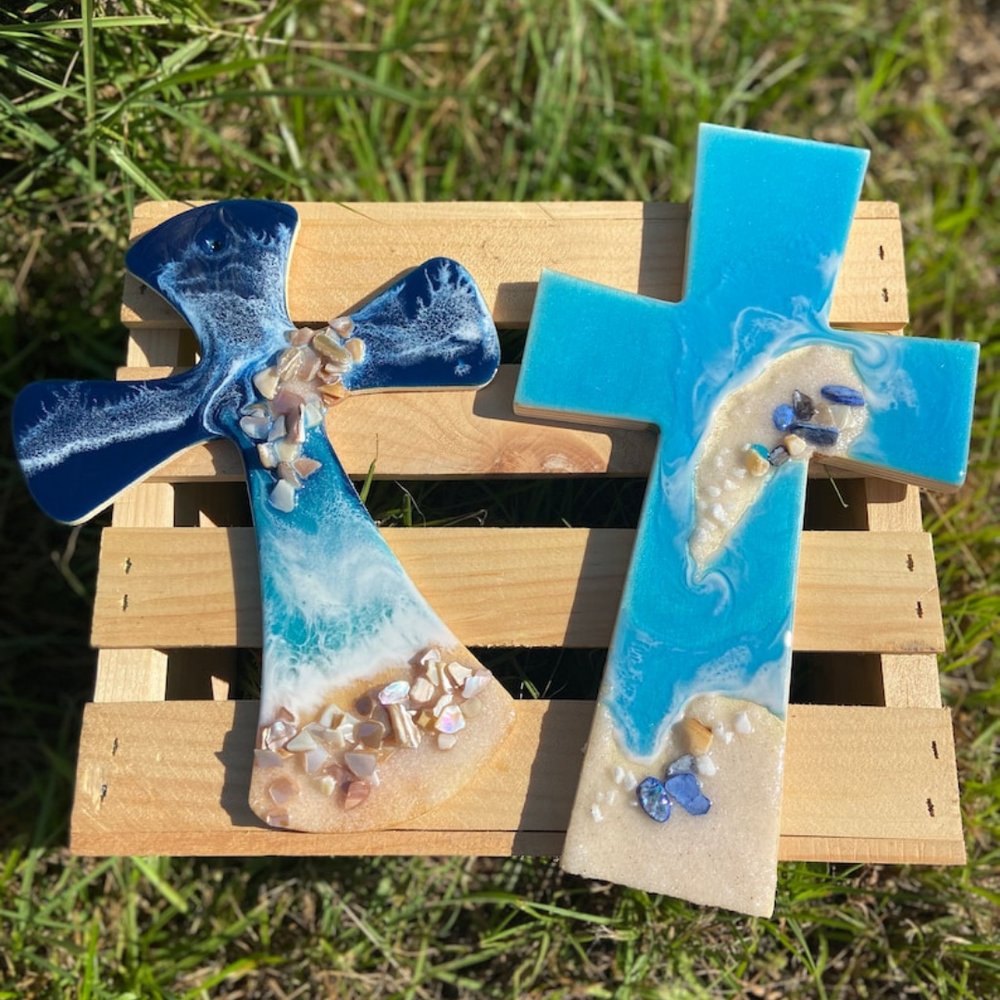 Ocean Reflection Resin Cross Sign