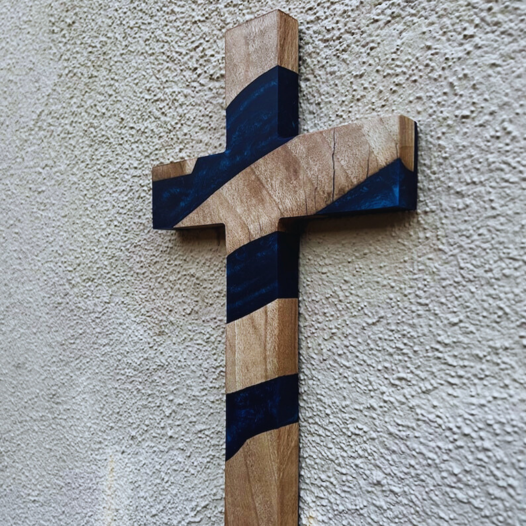 Blue Epoxy Faith Cross Sign