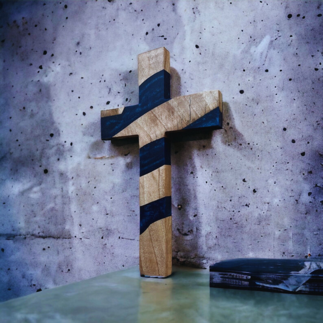 Blue Epoxy Faith Cross Sign