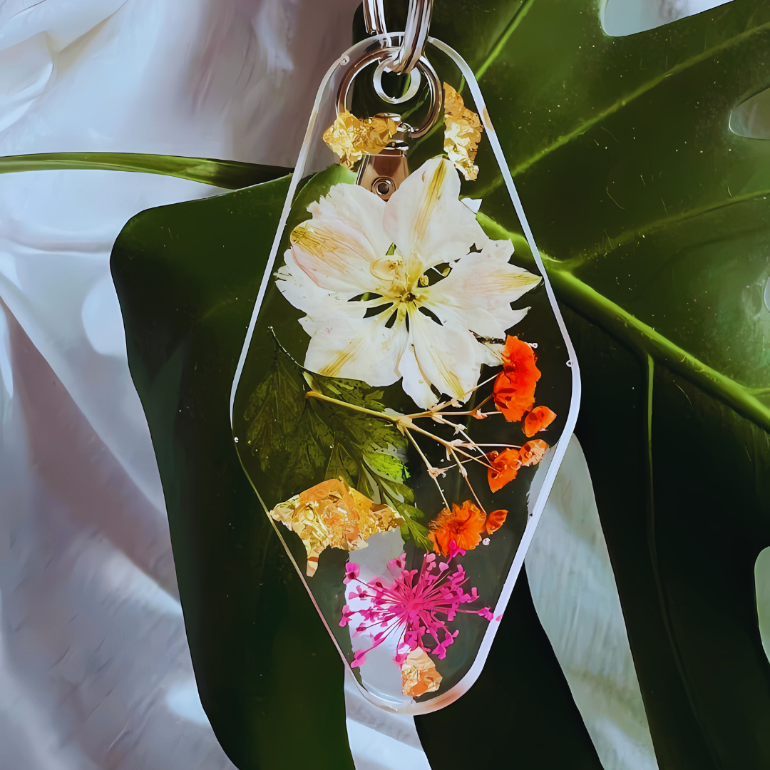 Dried Flowers Resin Keychain