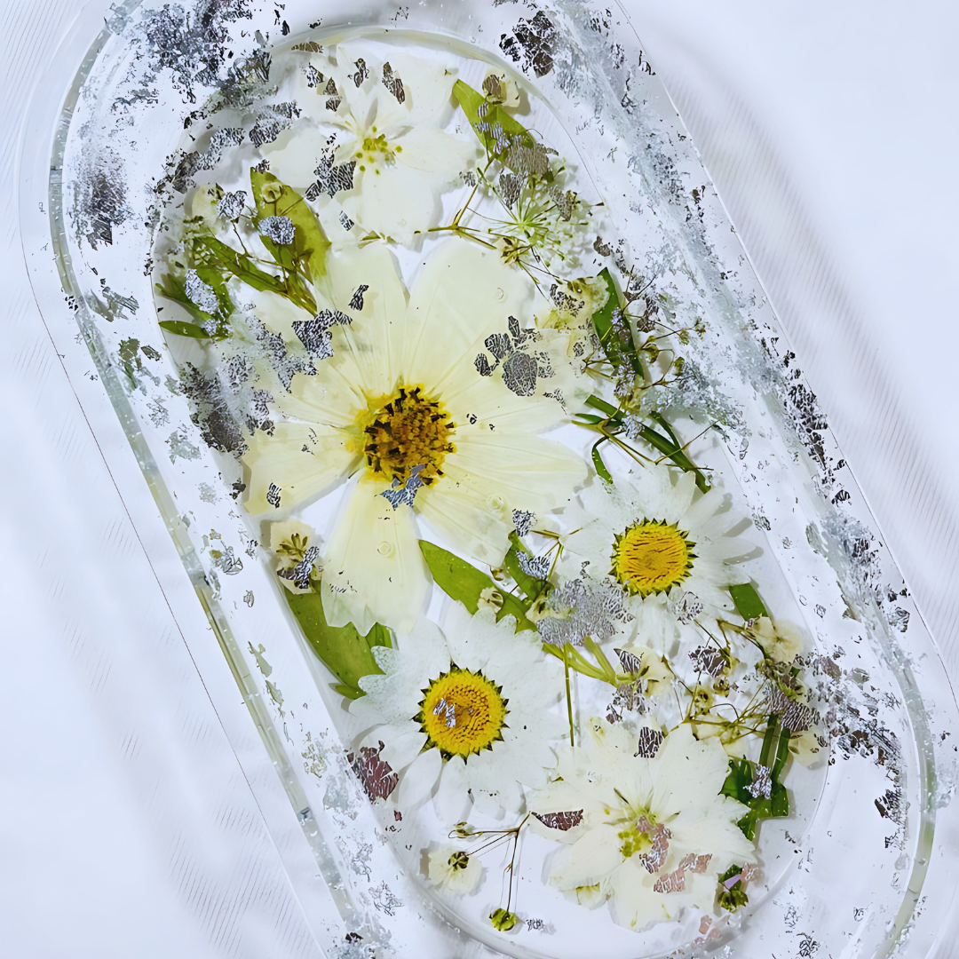 Yellow Ivory Flower Epoxy Resin Dish