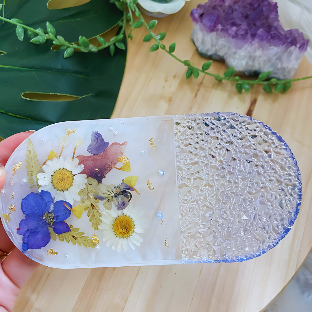 Natural Flower Blue Epoxy Tray