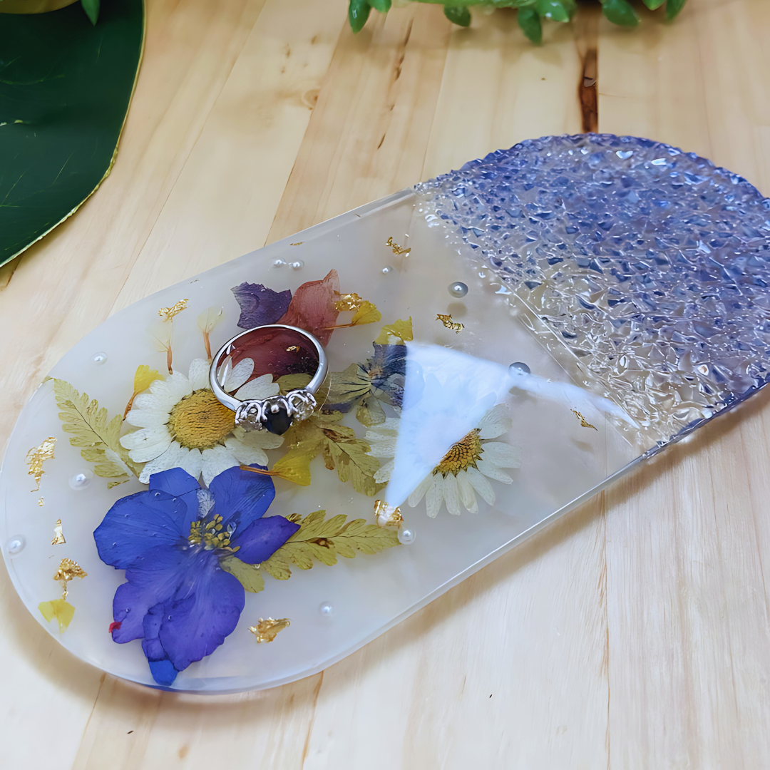 Natural Flower Blue Epoxy Tray
