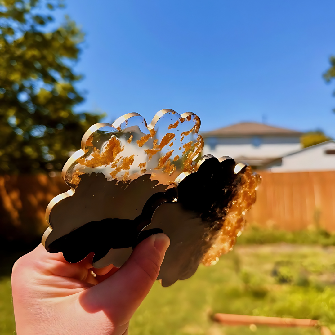 Black and Gold Flower Epoxy Resin Coaster