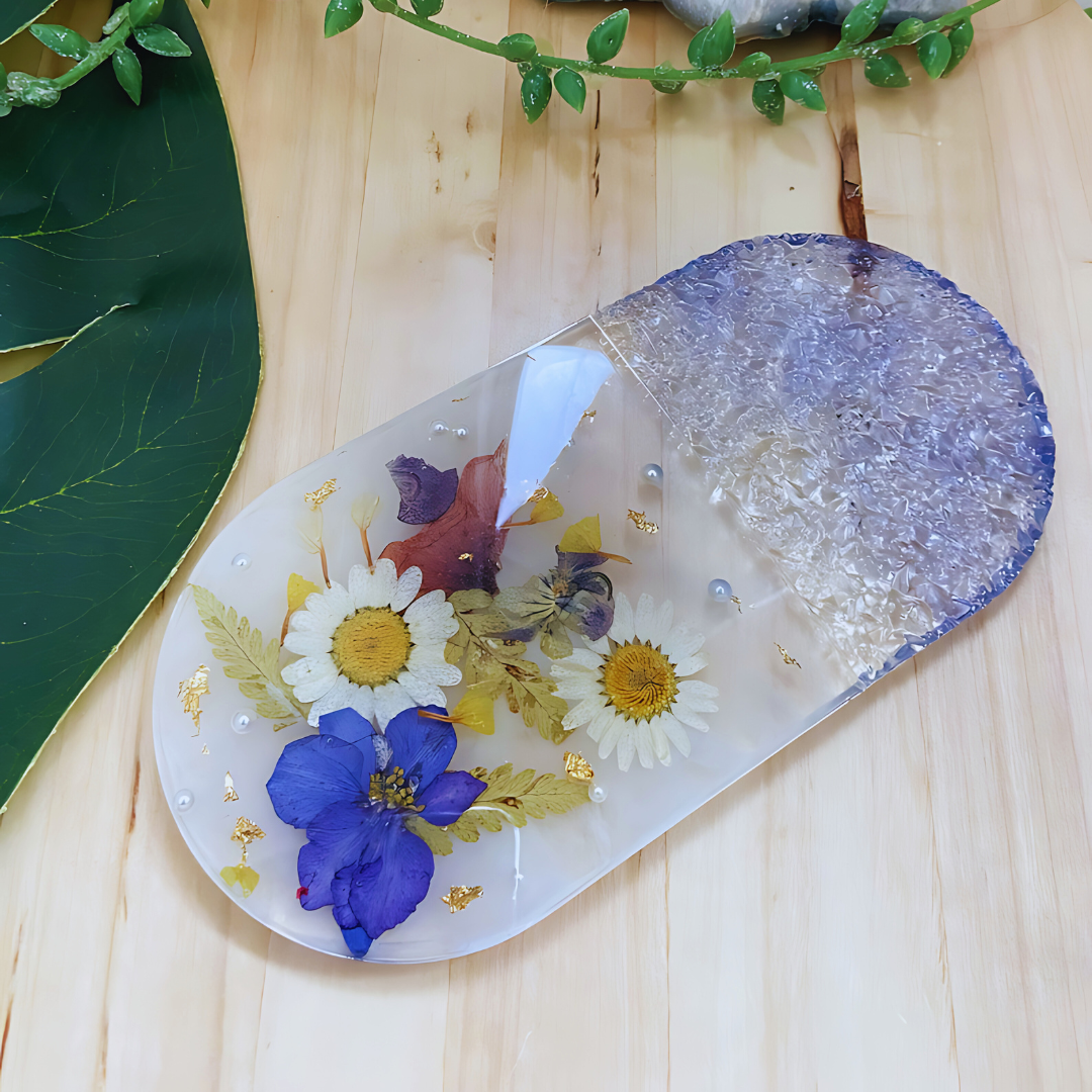 Natural Flower Blue Epoxy Tray