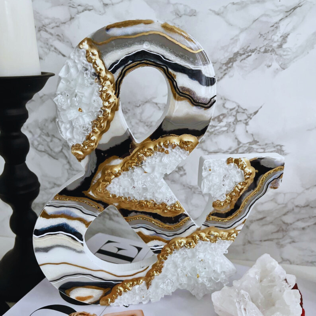 Midnight White Geode Resin Letters