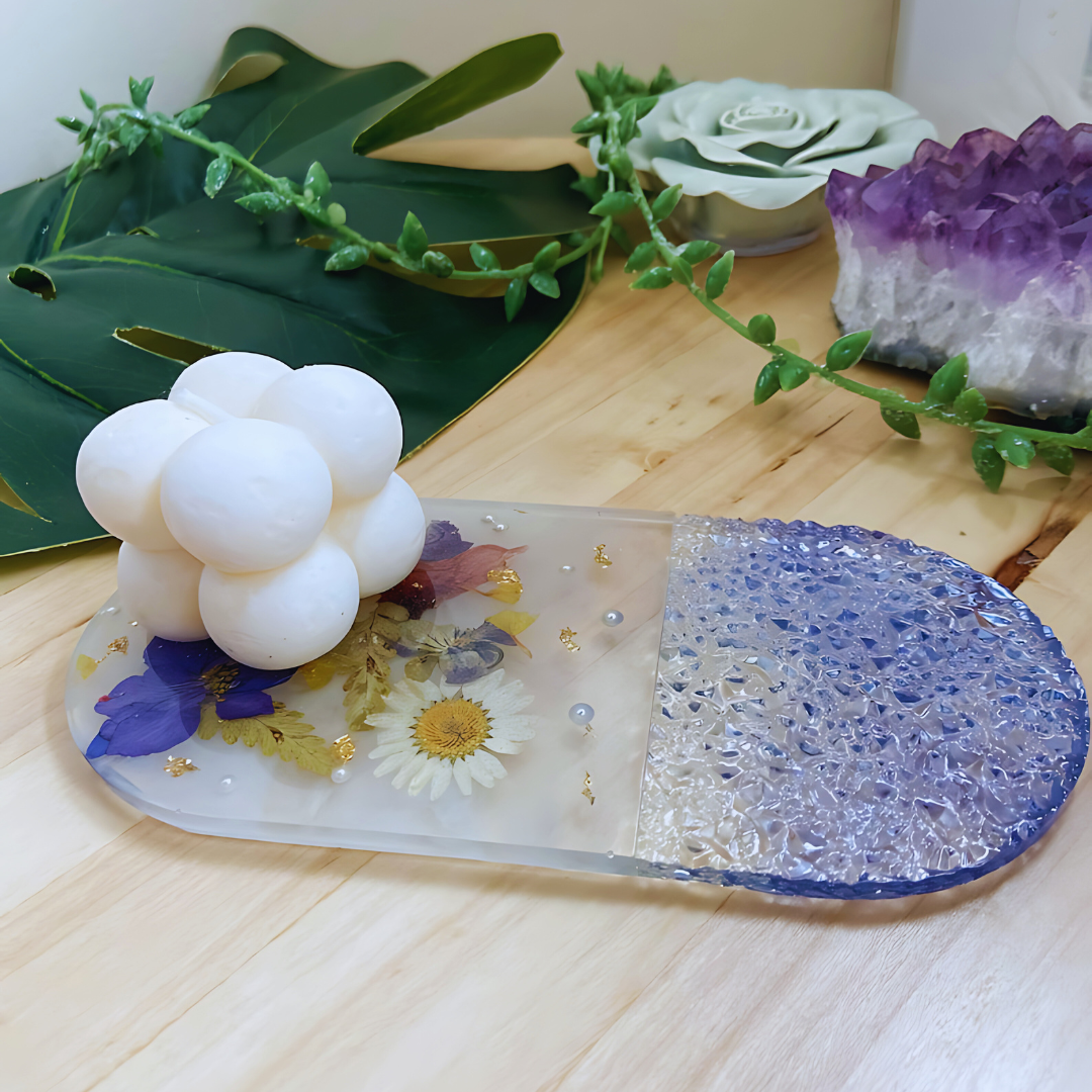 Natural Flower Blue Epoxy Tray