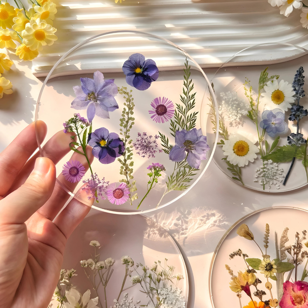 Colorful Pressed Real Flowers Coasters