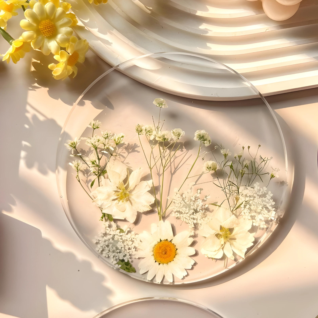 Colorful Pressed Real Flowers Coasters
