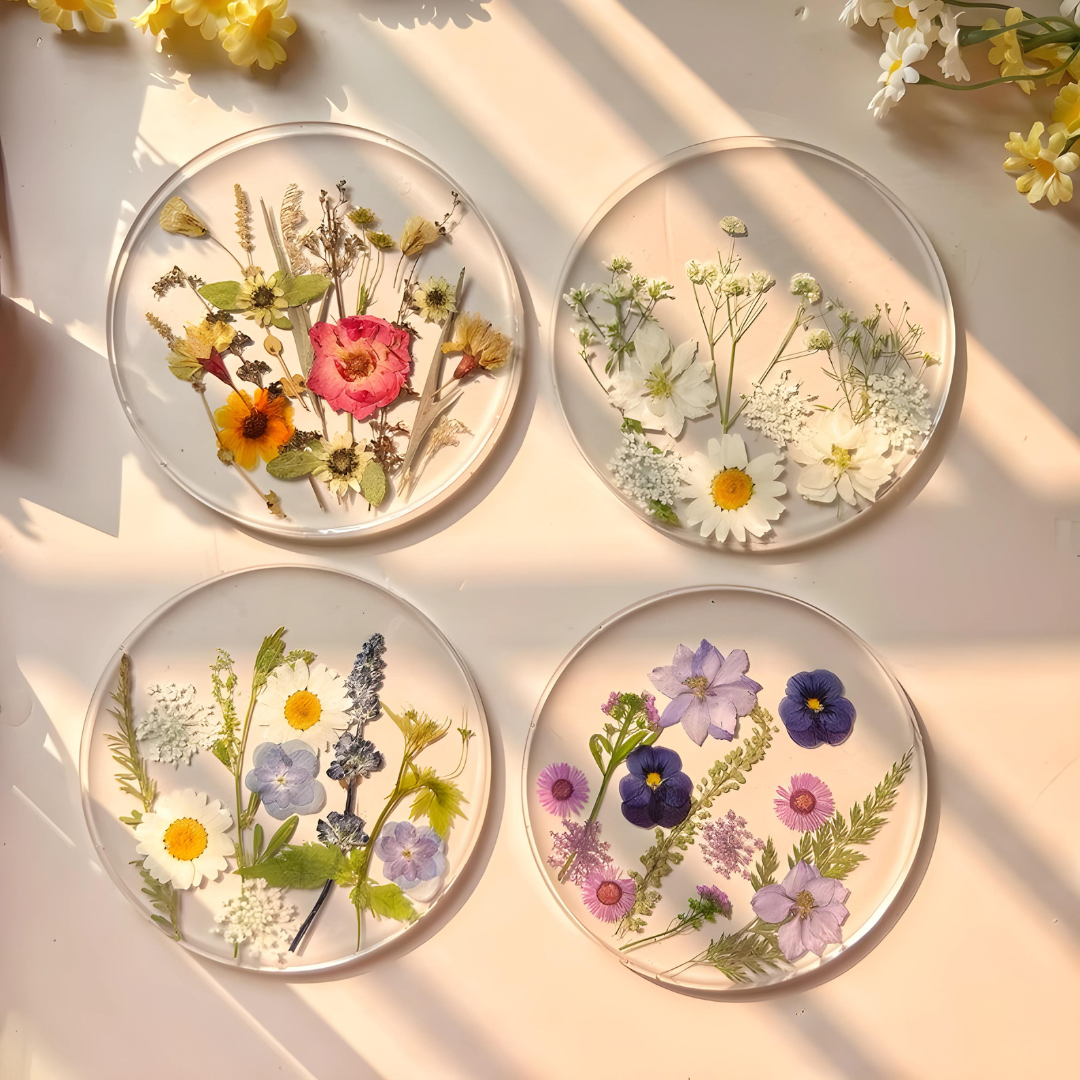 Colorful Pressed Real Flowers Coasters