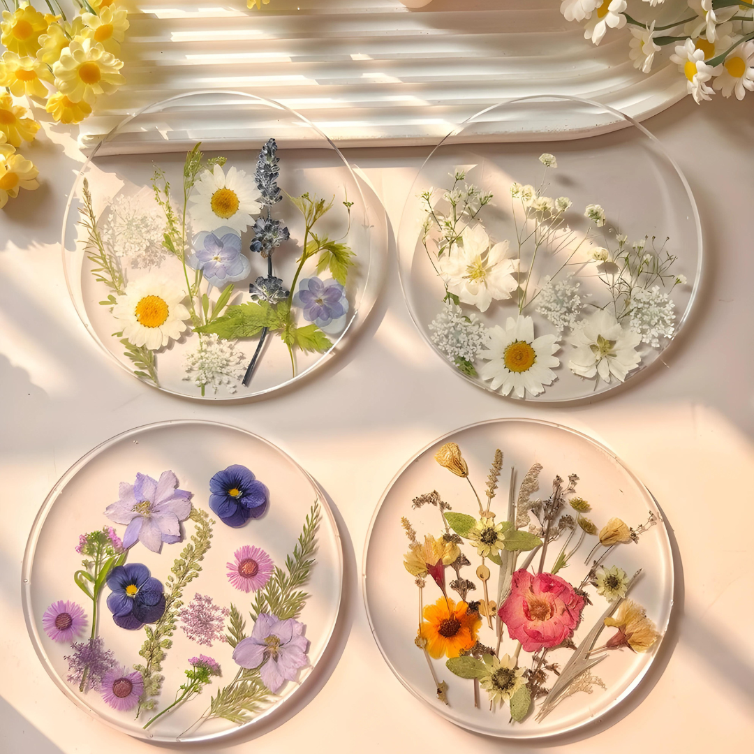 Colorful Pressed Real Flowers Coasters