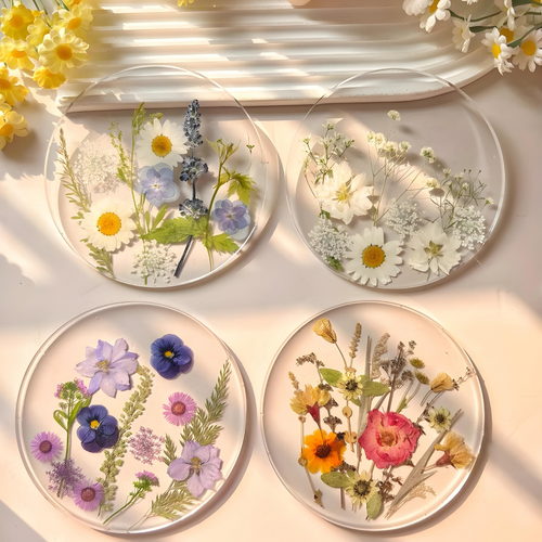 Colorful Pressed Real Flowers Coasters