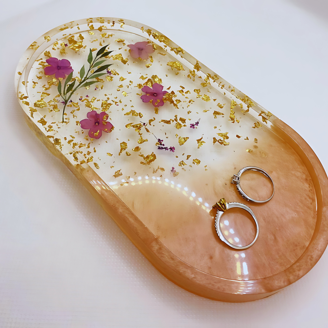 Pink Daisy Resin Jewelry Tray