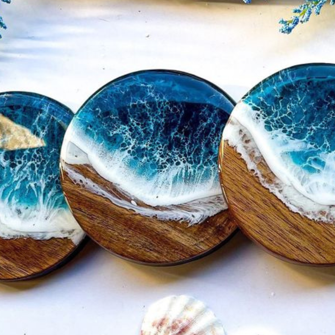 Epoxy Resin Ocean Coaster décor set