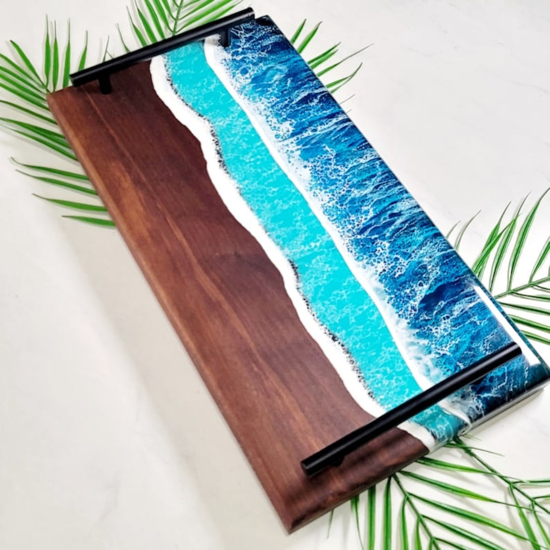 Ocean Wave Walnut Epoxy Charcuterie Board