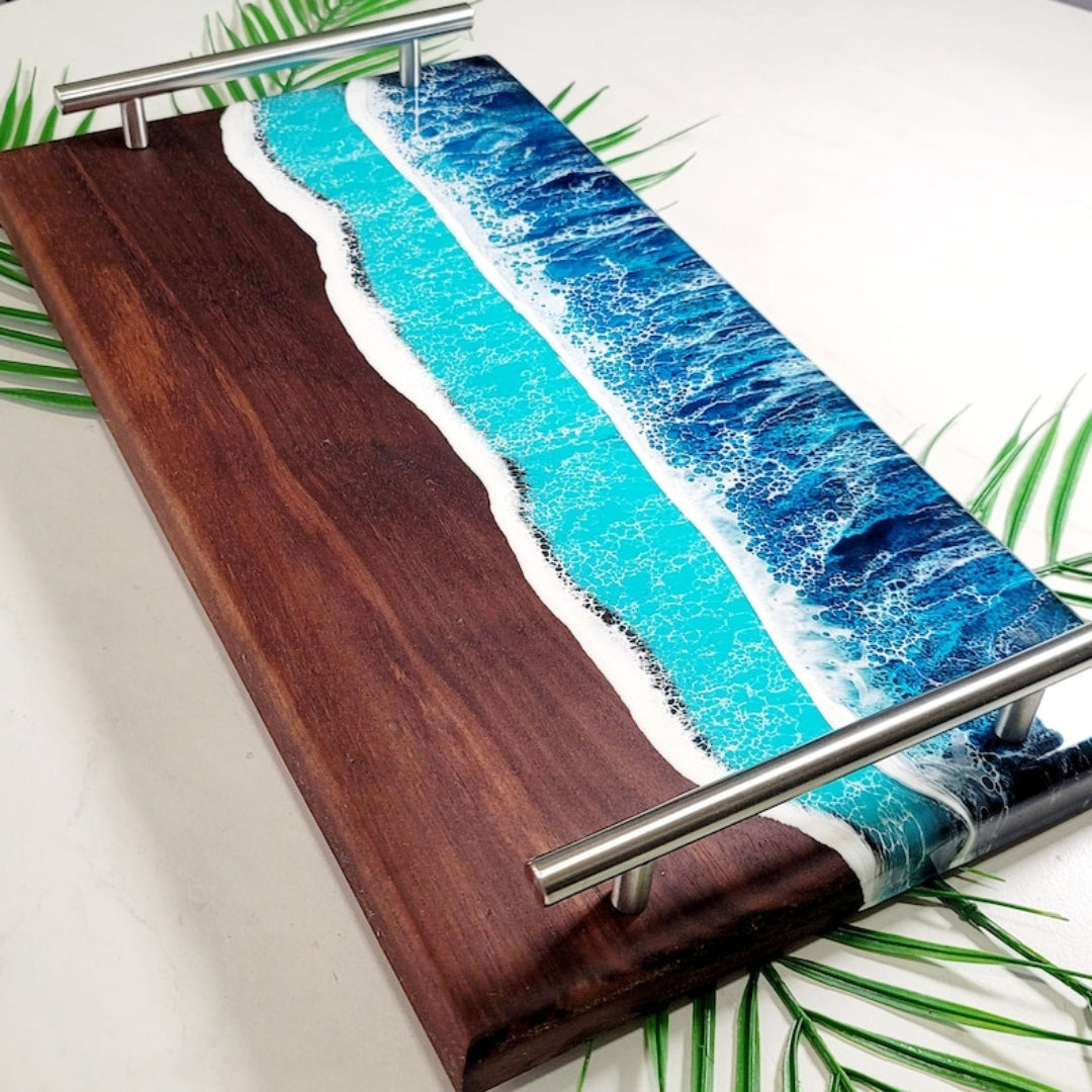 Ocean Wave Walnut Epoxy Charcuterie Board