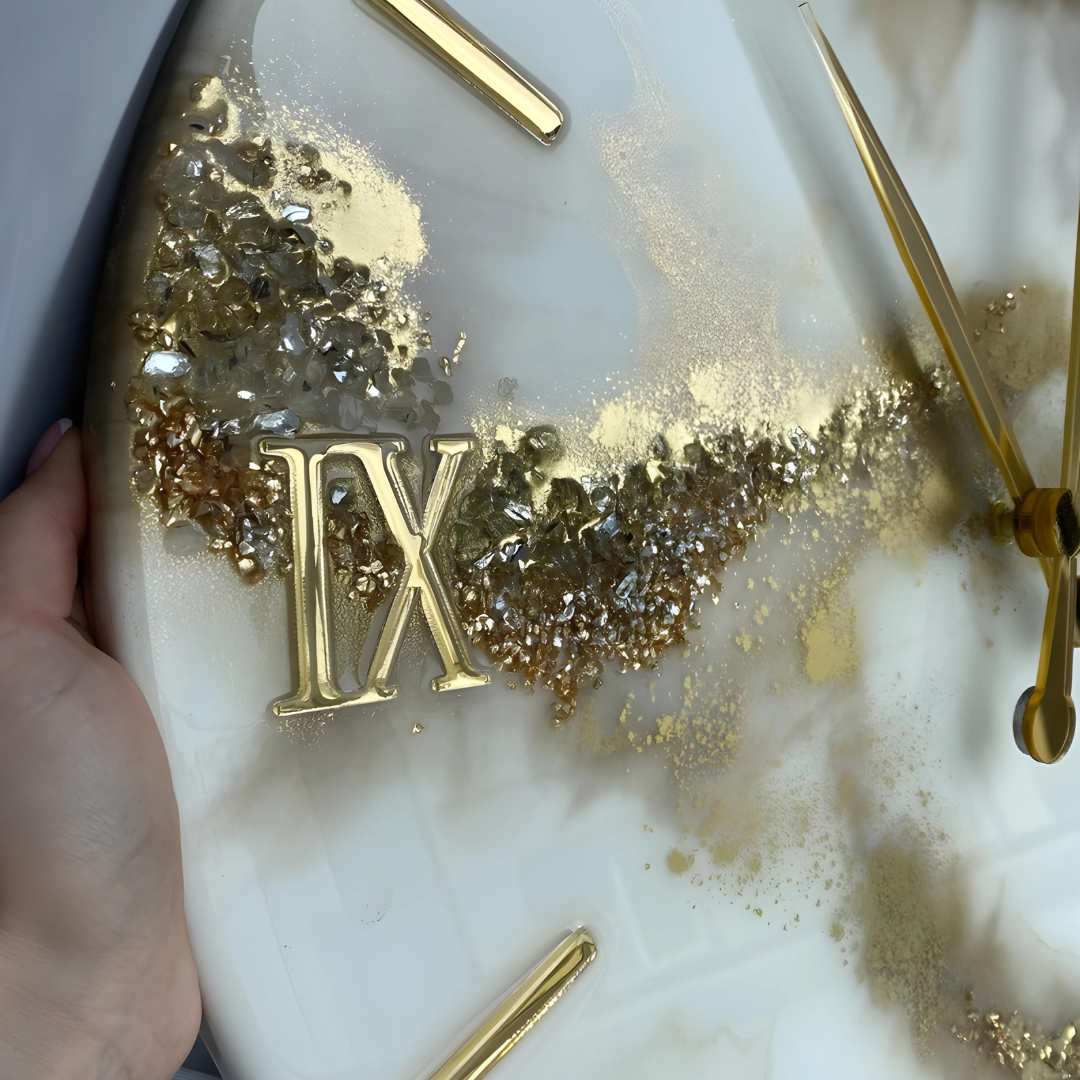 White and Golden Epoxy Clocks with natural stones