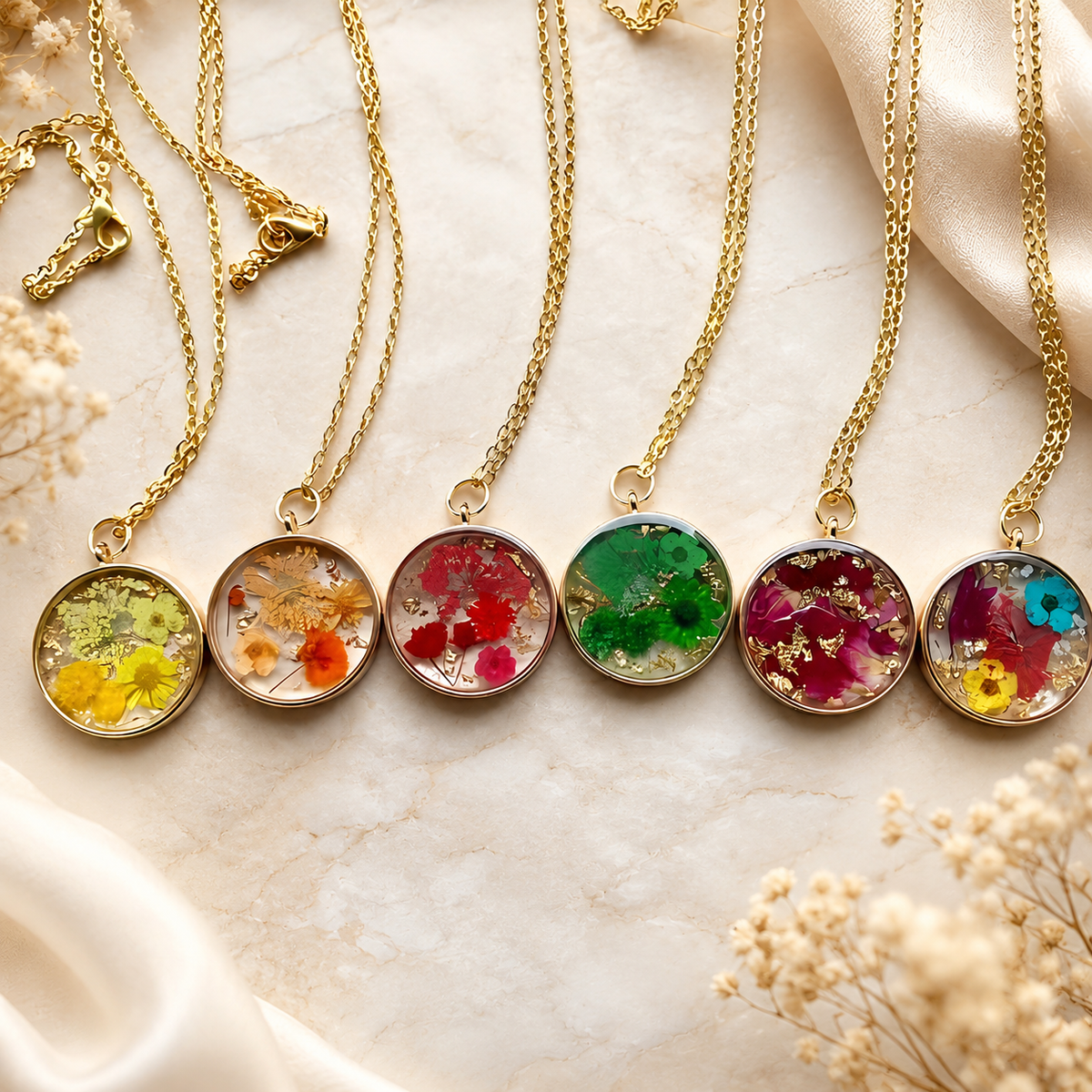 Stainless steel Resin Floral Neckless