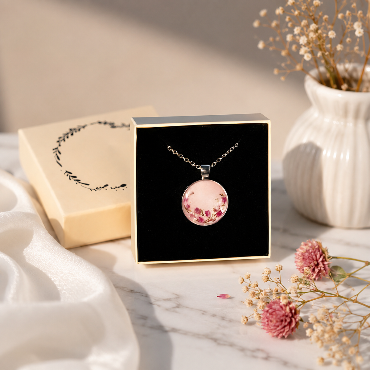 Dried Small Flowers- Floral Art Epoxy Pendant