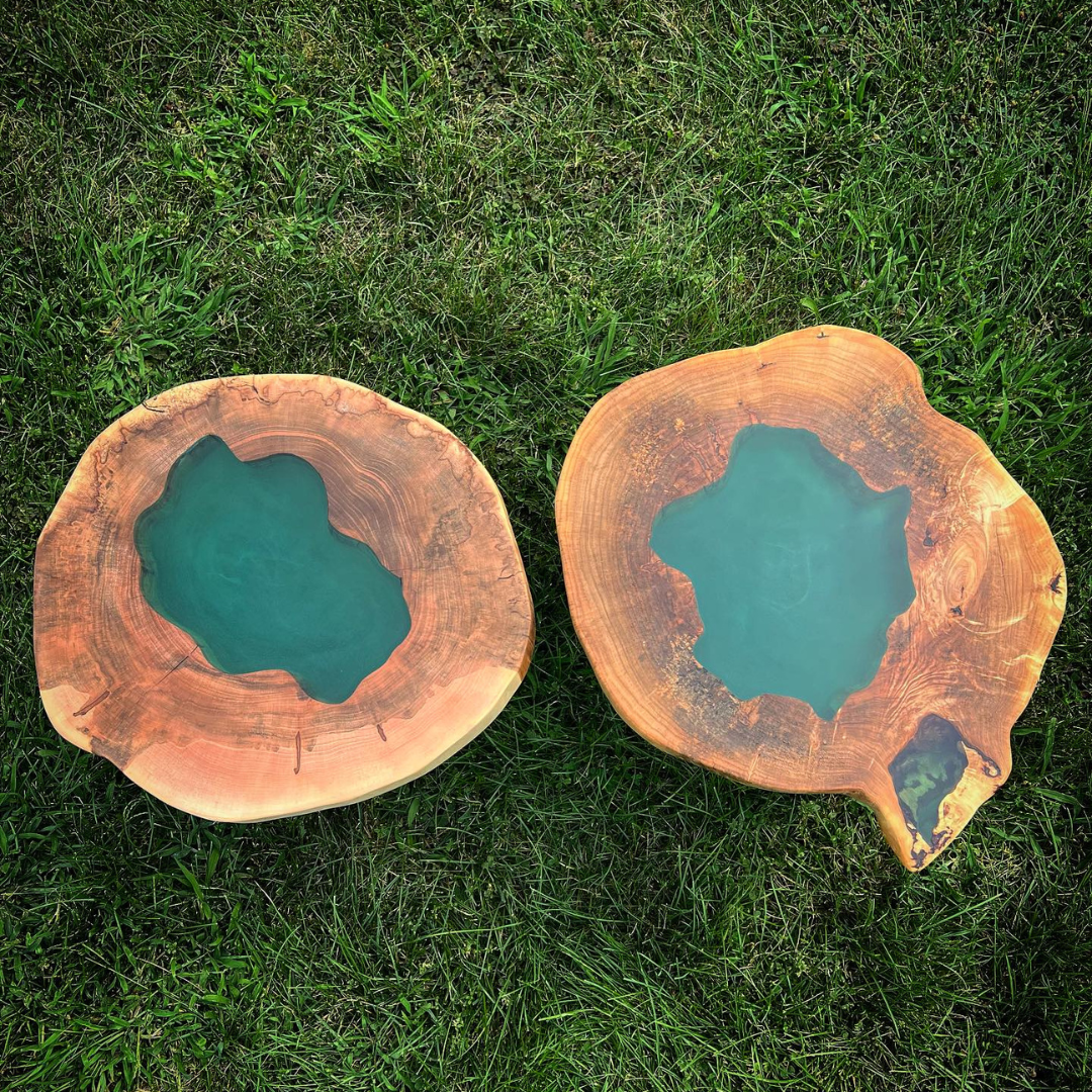 Rustic Wood Green Epoxy Table