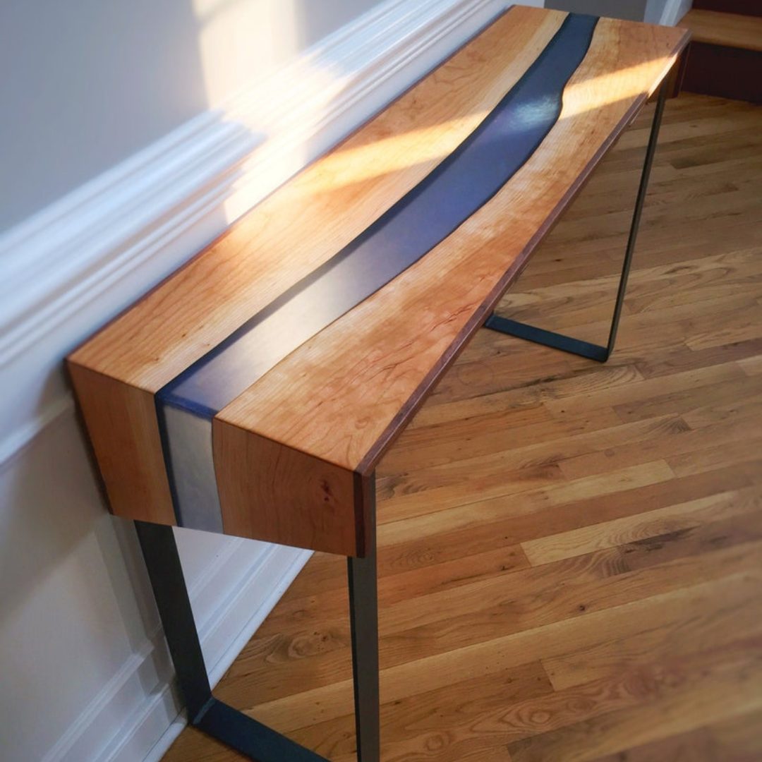 Cherry River Console Table With Blue Resin/Epoxy