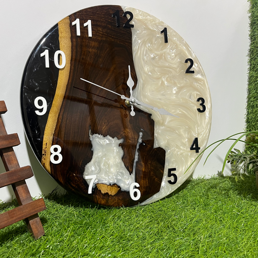 Epoxy Resin And Olive Wood Wall Clock