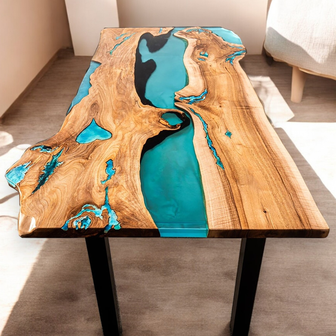 Live edge epoxy river dining table