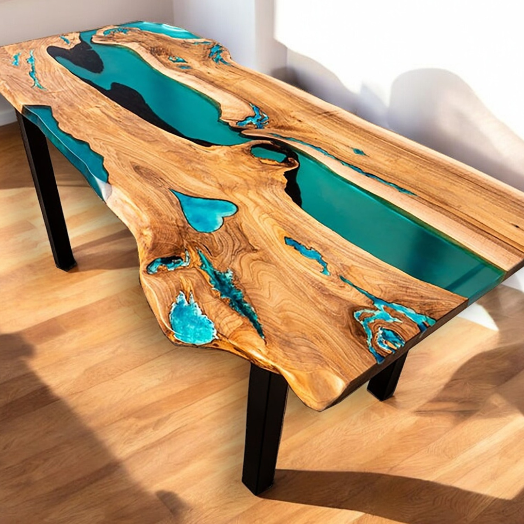 Live edge epoxy river dining table