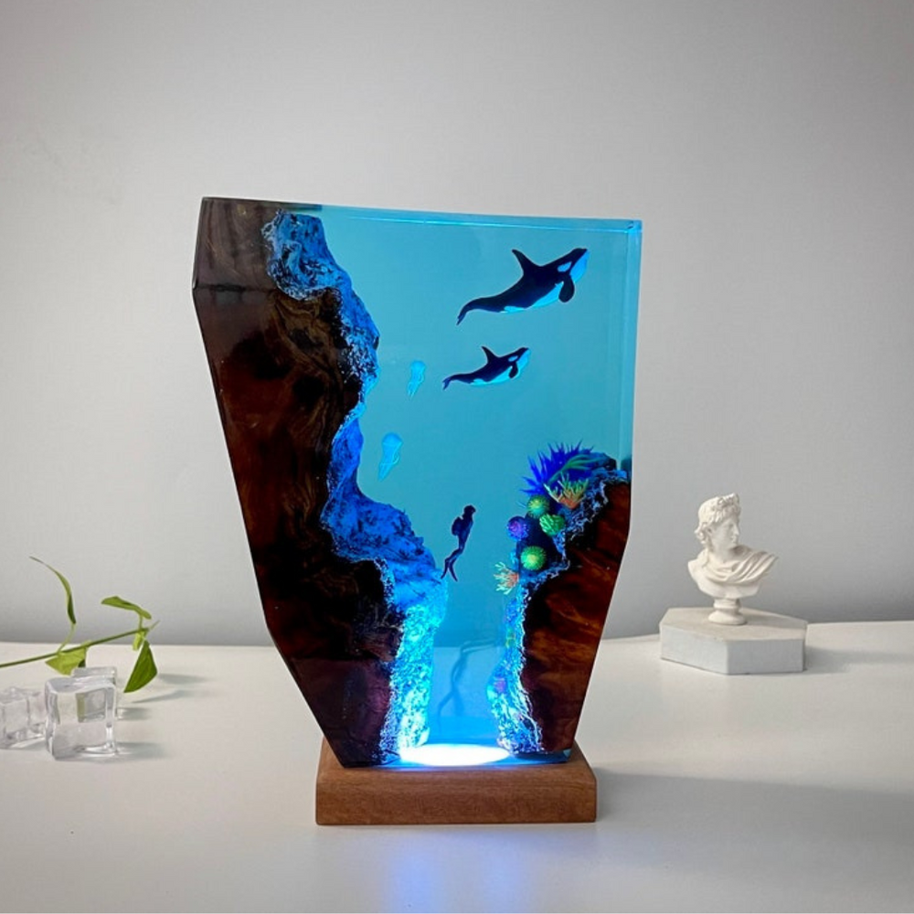 Epoxy and Wood Orca Lamp