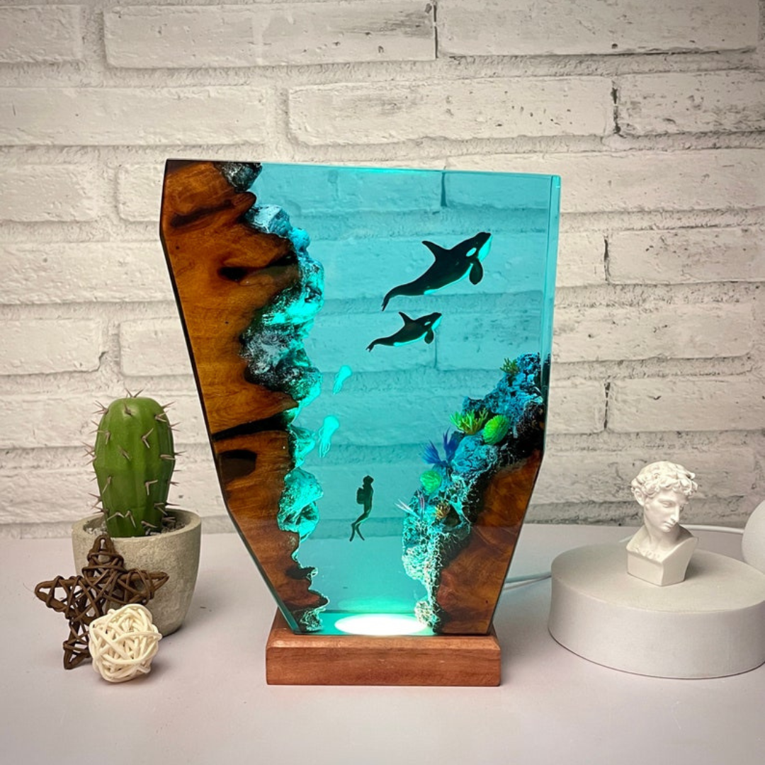 Epoxy and Wood Orca Lamp