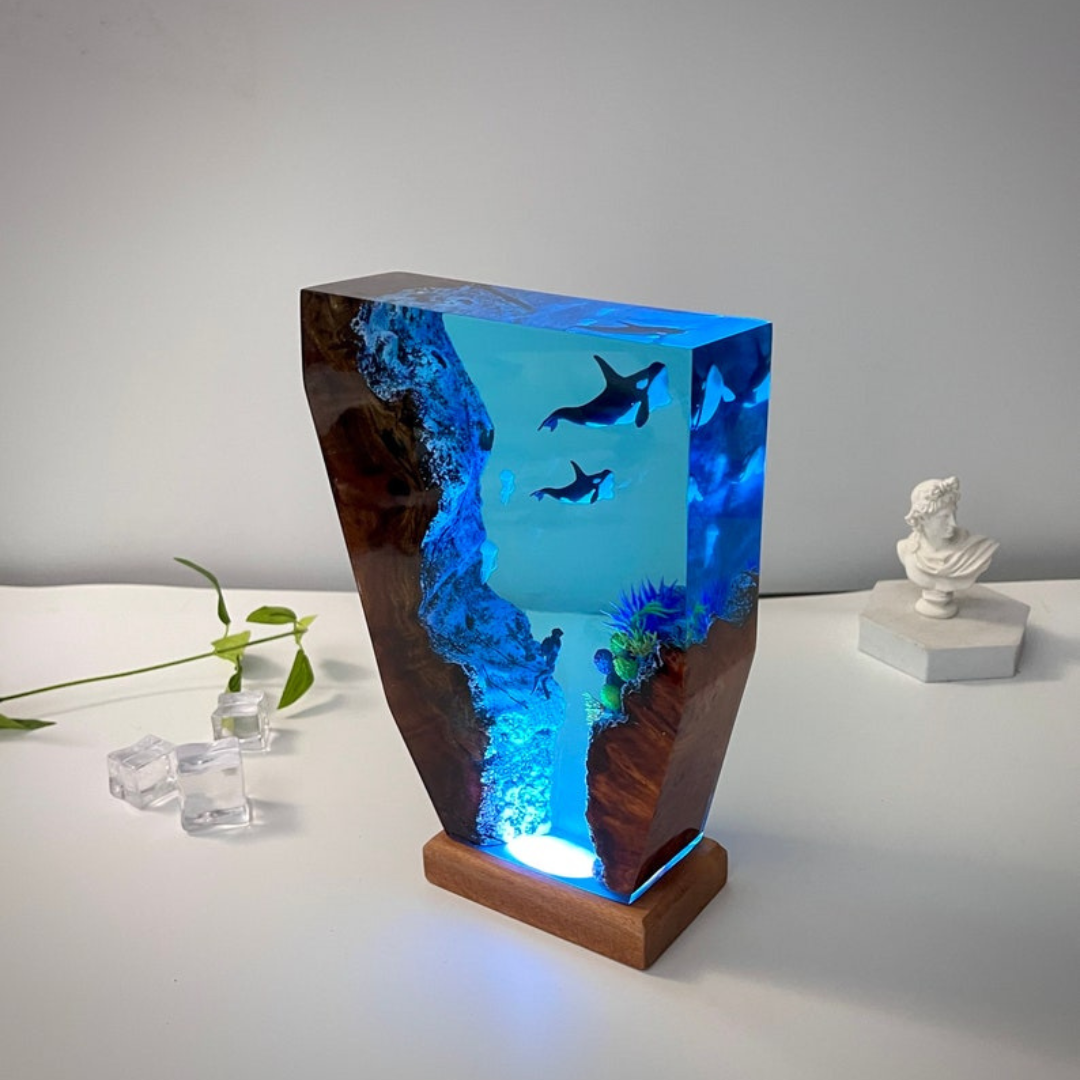Epoxy and Wood Orca Lamp