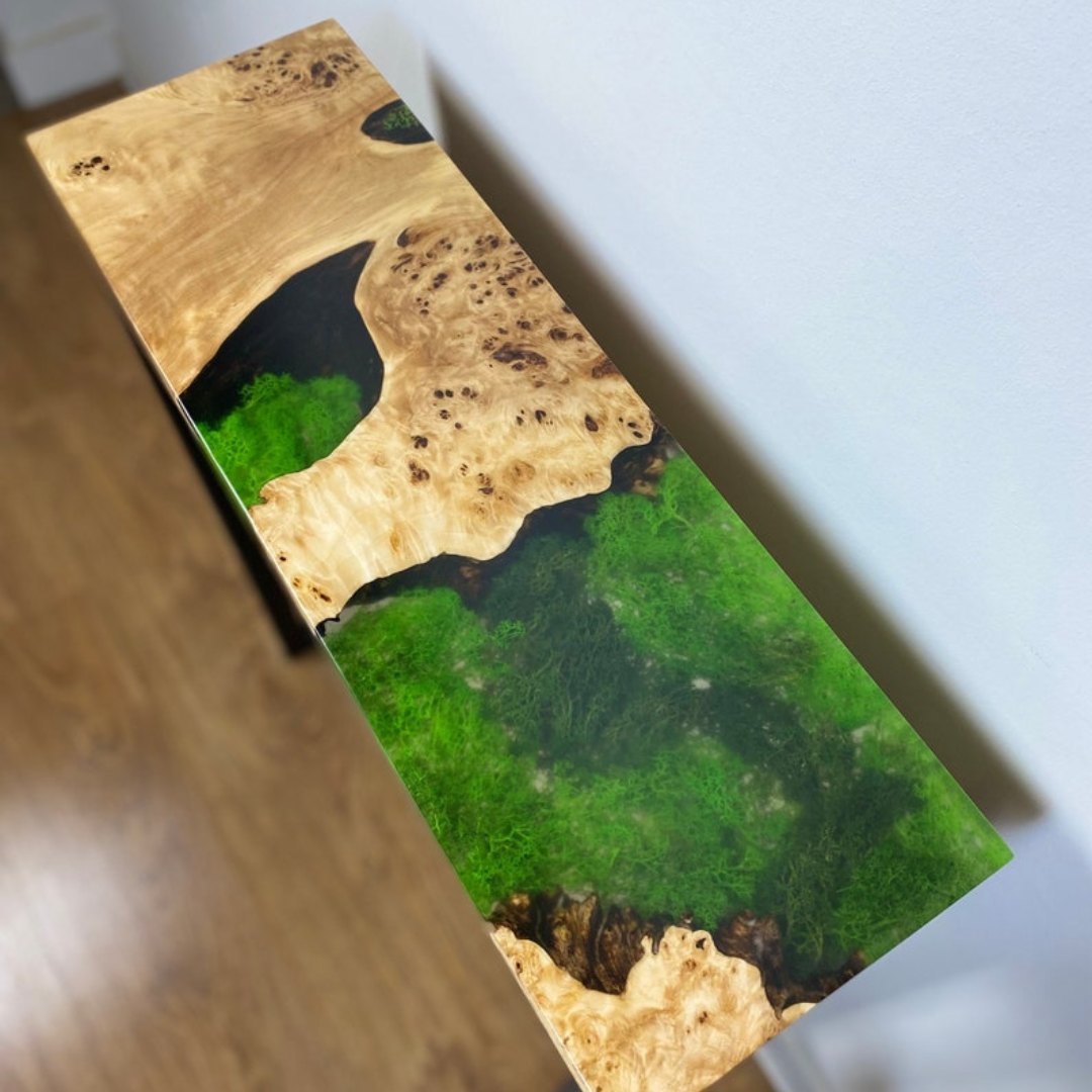 Green Moss Epoxy Console Table