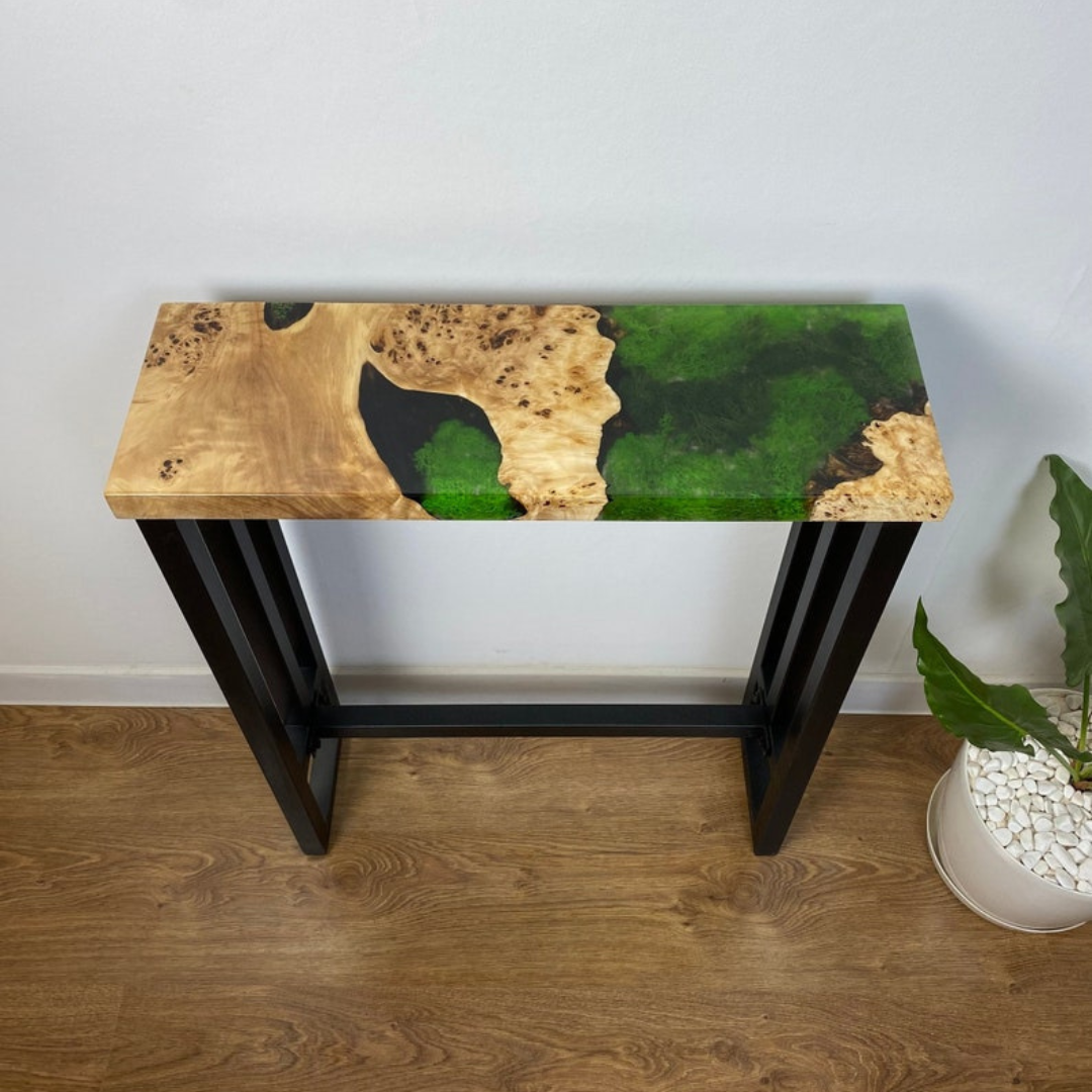 Green Moss Epoxy Console Table