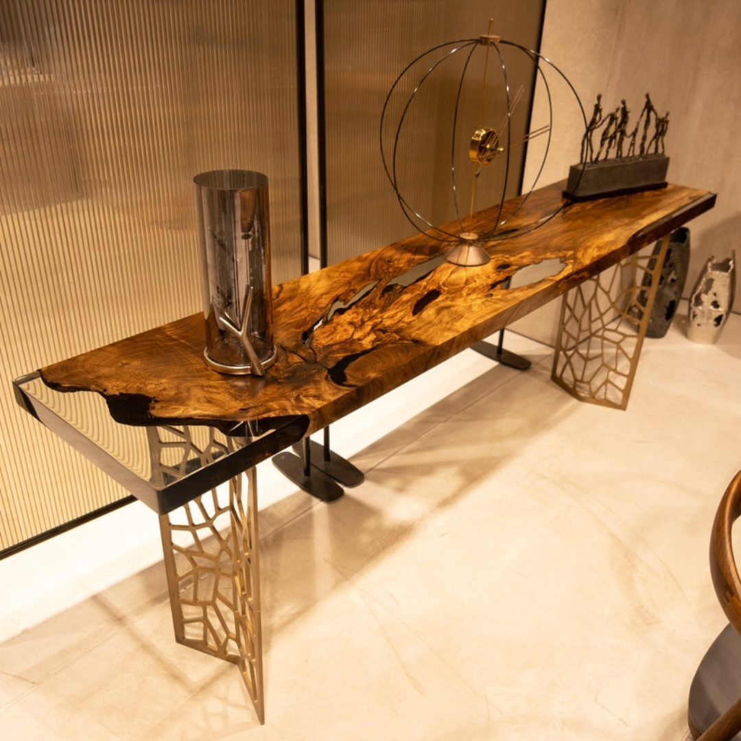 Walnut Live Edge Resin Console Table