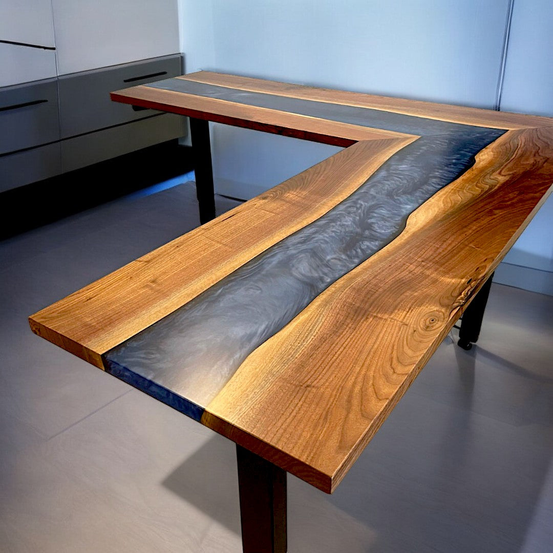 River L Shape Epoxy Resin Countertop