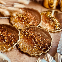 Resin coasters in brown with gold thumbnail