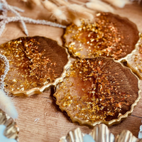 Resin coasters in brown with gold thumbnail