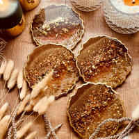 Resin coasters in brown with gold thumbnail