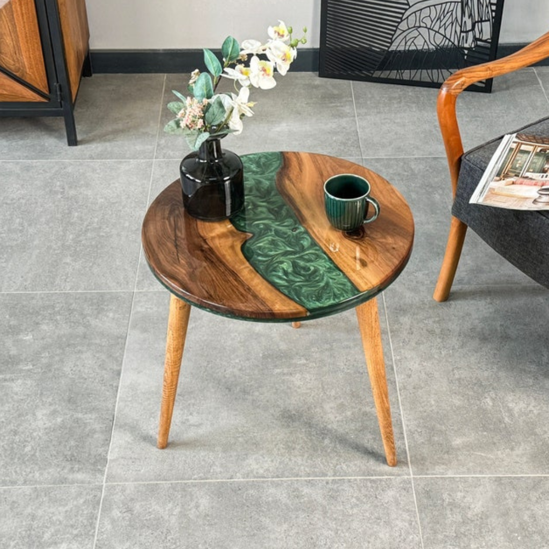 Round Live Edge Resin Coffee Walnut Table