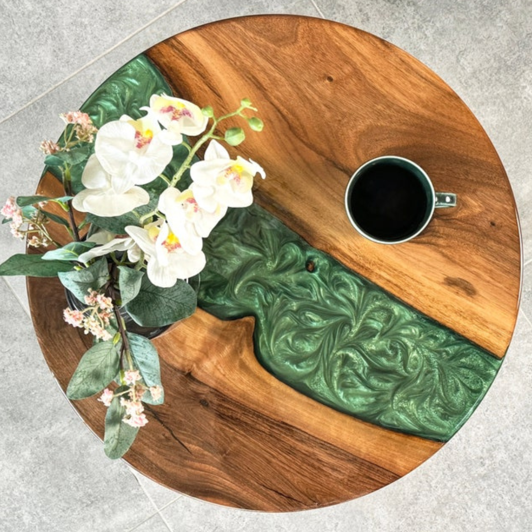 Round Live Edge Resin Coffee Walnut Table
