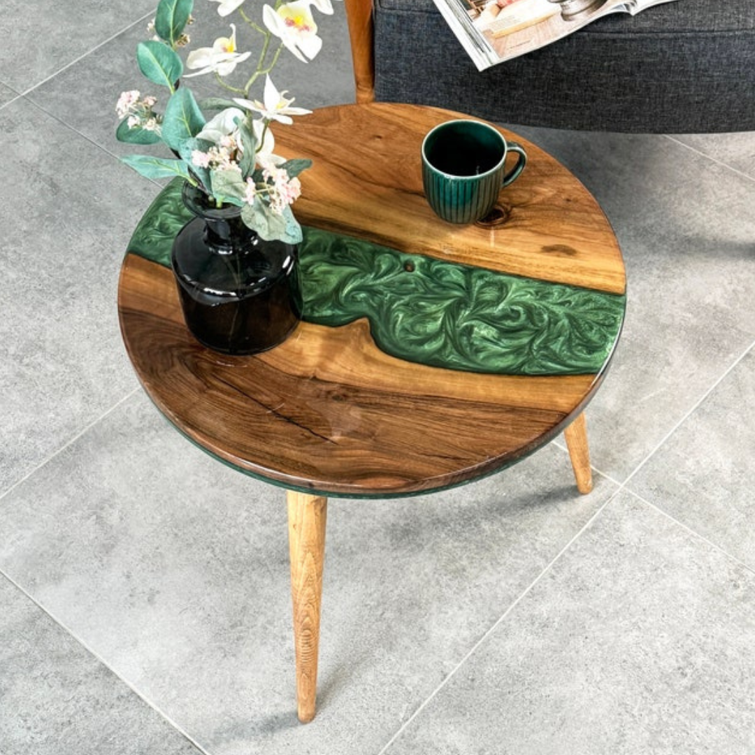 Round Live Edge Resin Coffee Walnut Table
