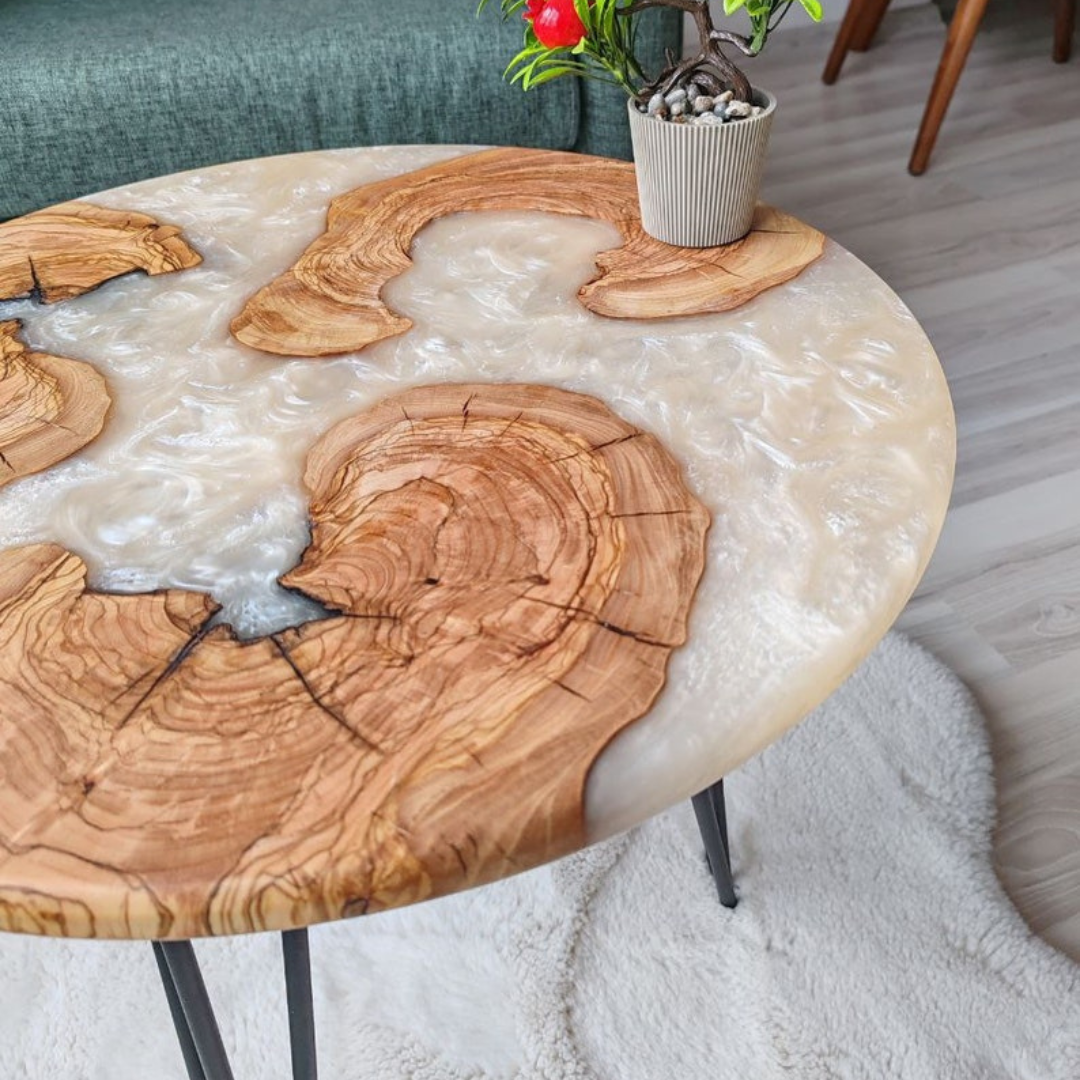 Handmade Resin and Olive Wood Coffee Table