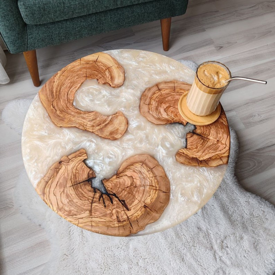 Handmade Resin and Olive Wood Coffee Table