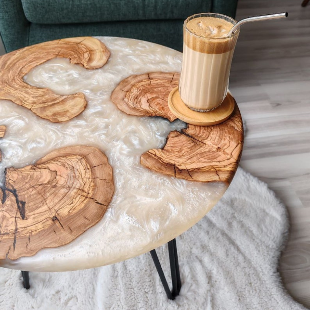 Handmade Resin and Olive Wood Coffee Table
